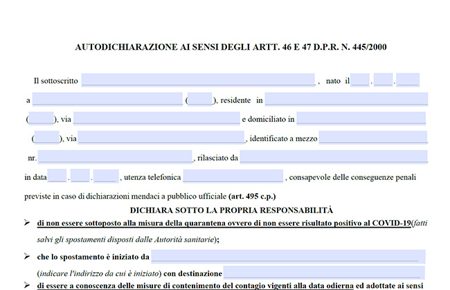 modello autocertificazione