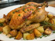Pollo al forno con patate: croccante fuori, morbido dentro, un vero comfort food Pollo al forno con patate