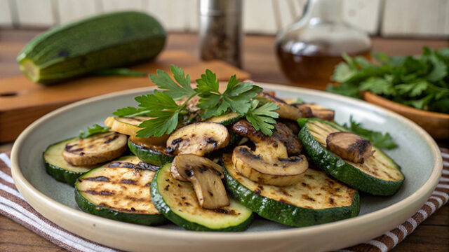 Ricetta zucchine e funghi grigliati con prezzemolo