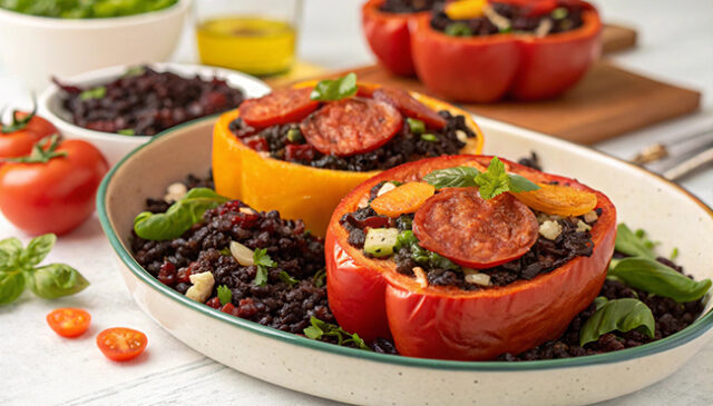 Ricetta peperoni ripieni di riso Venere e verdure fresche