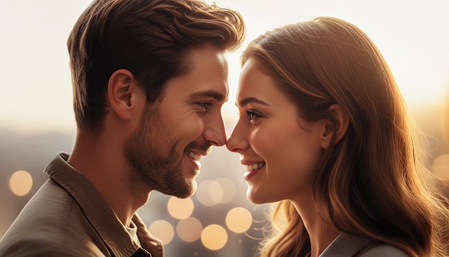 Coppia in atteggiamento romantico che illustra l'arte del corteggiamento e seduzione