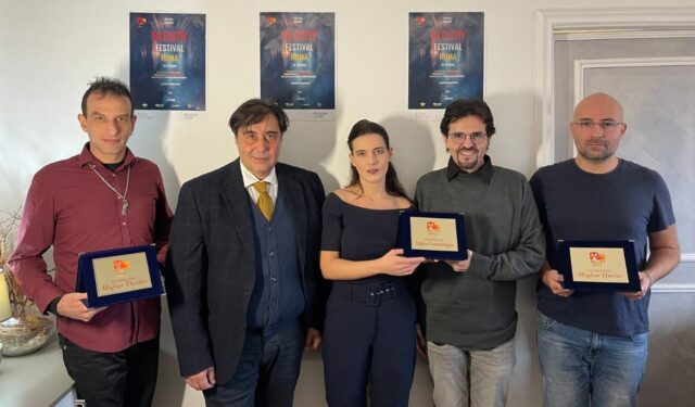 Dario Almerighi, Sergio Romoli, Veronica Giulia Camilli, Aldo Ennio Marrali e Angelo D'Agata, premiati al Bloody Festival Roma