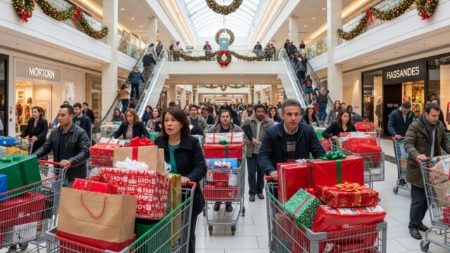 Regalo di Natale solitario su una bilancia vintage, che pesa il momento giusto per comprare.
