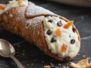 Cannolo Siciliano: la vera ricetta con ricotta di pecora, cioccolato fondente e scorza d’arancia Cannolo siciliano croccante farcito con abbondante ricotta di pecora, gocce di cioccolato e scorza d'arancia candita.