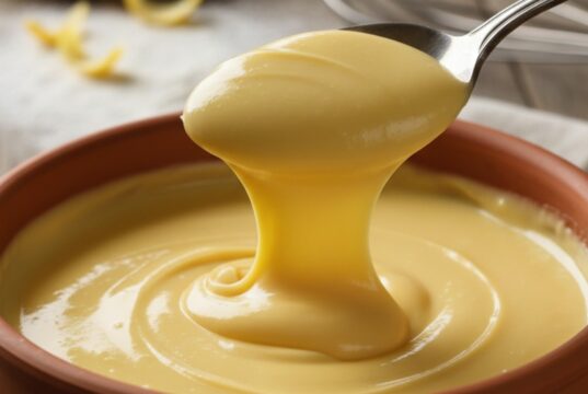 Crema pasticcera tornata liquida in frigo: l’errore enzimatico della cottura incompleta Crema pasticcera vellutata e lucida, giallo intenso, servita in una ciotola rustica pronta per essere gustata.
