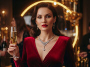 Cosa indossare a Capodanno: i colori portafortuna che dettano la moda per il 2026 Donna elegante che indossa un abito rosso e gioielli d'argento a Capodanno 2026