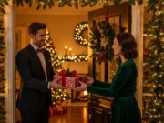 Ospiti a Natale: le regole d’oro per evitare figuracce se siete invitati Ospite elegante consegna un regalo al padrone di casa durante il pranzo di Natale.