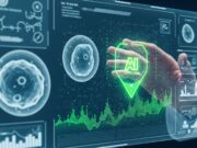 Intelligenza artificiale in sanità: come l’algoritmo Alpha rivoluzionerà le diagnosi precoci Mano su schermo olografico. Algoritmo Alpha analizza dati cellulari per diagnosi precoce.