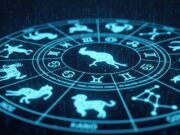 L’AI prevede il futuro: l’oroscopo 2026 è davvero più affidabile dell’astrologo? Zodiaco digitale olografico. Le costellazioni sono nodi di una rete neurale AI.