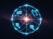 Oroscopo AI 2026: i tre segni che subiranno le maggiori trasformazioni Illustrazione futuristica di una sfera astrologica digitale che emette luce su tre costellazioni: Acquario, Scorpione e Capricorno.