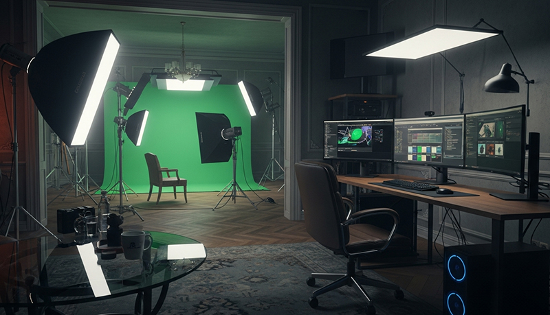 Studio di posa con green screen