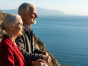 Amore e longevità cardiovascolare: la scienza lo conferma Coppia anziana interrazziale seduta su una panchina con le mani unite, sorridendo.
