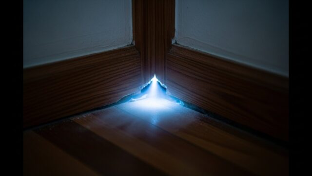 Fessura in una parete di casa da cui fuoriesce vapore freddo, simbolo di dispersione termica e costi nascosti.