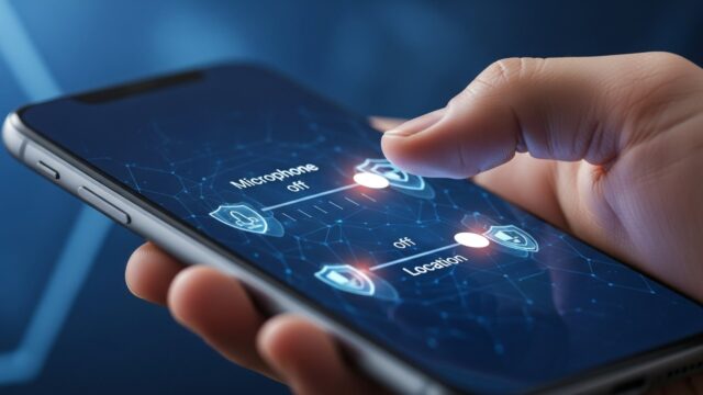 Icone di controllo permessi privacy smartphone