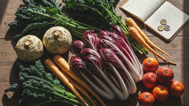 Una giovane donna che organizza provviste invernali sane in una cucina moderna, mettendo in mostra una spesa intelligente.