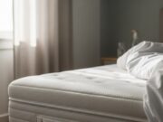 Manutenzione del materasso in memory foam: gli errori di pulizia Dettaglio di un materasso in memory foam in una camera da letto luminosa e serena