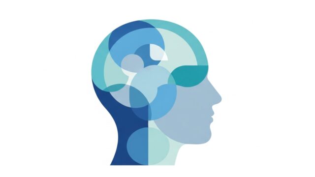 Infografica stilizzata che rappresenta le diverse branche della psicologia: clinica, sociale, dello sviluppo e del lavoro