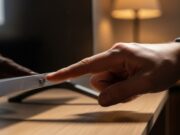 Smart TV in blocco o riavvio continuo: i danni fisici della presa di corrente staccata Mano che preme il tasto di accensione fisico sotto la cornice di una smart tv in un salotto luminoso.