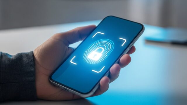 Smartphone con icona biometrica luminosa che simboleggia l'accesso sicuro a SPID, CIE e IT Wallet tramite App IO.