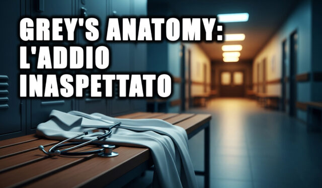 Spogliatoio d'ospedale deserto con camice e stetoscopio abbandonati, simbolo dell'addio a Grey's Anatomy