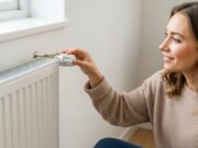 Spegnimento termosifoni 2026: l’errore sulla valvola che blocca l’impianto Una donna nel soggiorno di casa mentre gira la manopola termostatica, posizionata correttamente di lato al termosifone.
