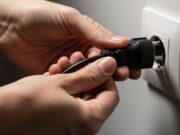 Tempesta solare 21 marzo 2026: i veri rischi per router e smartphone (e cosa scollegare oggi) Mani di una persona che scollegano la spina di un router internet dalla presa a muro bianca.