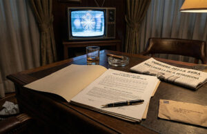 Mike Bongiorno, Berlusconi e il patto del ’79: il retroscena sul “doppio gioco” prima dell’addio alla Rai Scrivania anni '80 con contratto di esclusiva firmato e quotidiano con il titolo sull'addio di Mike Bongiorno alla Rai.