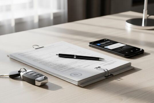 Nuovo Codice della Strada 2026: multe bloccate ma scatta la sospensione breve della patente Documenti ufficiali, chiavi dell'auto e smartphone su una scrivania che rappresentano le normative del nuovo codice della strada.