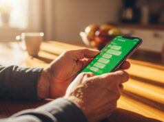 WhatsApp a pagamento nel 2026: la verità sul nuovo abbonamento e la truffa da evitare Mani di un uomo maturo che usa uno smartphone in cucina per controllare i messaggi in modo sicuro.