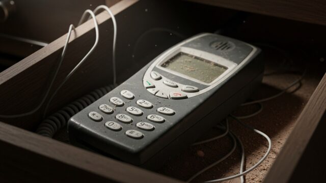Un vecchio cellulare anni '90 abbandonato in un cassetto polveroso, tra i modelli ricercati dai collezionisti nel 2026