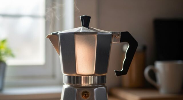 Fotografia amatoriale di una moka in alluminio