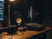 Cinema senza immagini: la scommessa del Biografilm sui podcast Scrivania disordinata con microfono e cavi usurati per la registrazione di un podcast