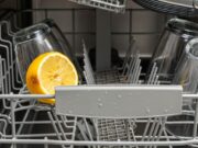 Lavastoviglie, l’errore del mezzo limone: perché il trucco naturale distrugge le guarnizioni Interno di una lavastoviglie usurata con un mezzo limone incastrato nel cestello e guarnizioni rovinate