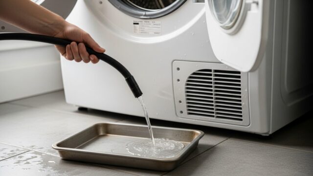 Lavatrice non scarica acqua: come sbloccare il filtro Unico tubicino nero di emergenza che scarica acqua dalla lavatrice in una bacinella