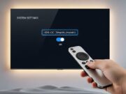 Smart TV si accende da sola: l’errore nelle impostazioni che accorcia la vita al pannello Primo piano di telecomando moderno puntato su Smart TV con menu HDMI-CEC Simplink e Anynet+ attivo per risolvere accensioni notturne improvvise