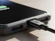 Ricaricare lo smartphone con la cover: l’errore termico che distrugge la batteria Mani che collegano un cavo di ricarica a uno smartphone con una spessa cover in silicone appoggiato su un comodino in legno.