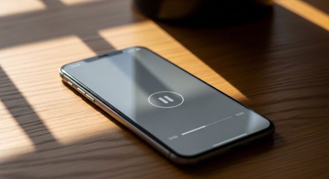 Smartphone appoggiato su una scrivania in legno che mostra la nuova schermata di pausa di Android
