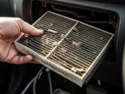 Il filtro abitacolo intasato distrugge il compressore: come sostituirlo ed evitare danni meccanici Filtro abitacolo auto sporco estratto dal vano sotto il cruscotto