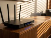 Il router si scalda d’estate e dimezza la velocità: come rimediare in 10 minuti Router Wi-Fi domestico su mobile in legno con luce estiva che filtra dalle veneziane