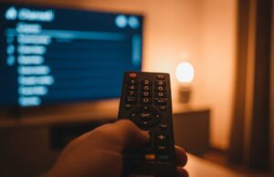 I canali del digitale terrestre sono cambiati a giugno: cosa fare adesso sul telecomando Telecomando moderno puntato verso uno schermo TV con lista canali del digitale terrestre