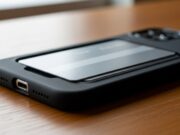 Carta nella cover del telefono: il vero motivo per cui smette di funzionare (non è la calamita) Carta bancomat generica infilata nella tasca porta-carte di una cover nera per smartphone, dettaglio macro della banda magnetica