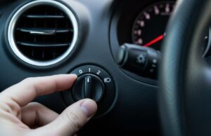 Auto carica per le ferie: il correttore fari e quanti metri di strada perdi se lo ignori Mano regola il correttore assetto fari sulla plancia dell'auto prima di un viaggio a pieno carico