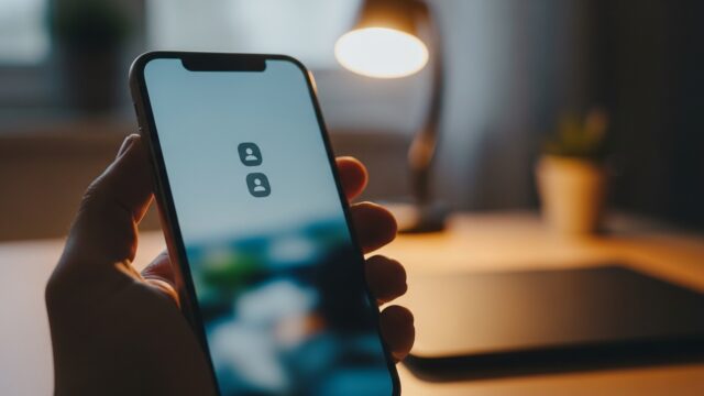 Doppio account WhatsApp: due numeri sullo stesso telefono Mano che tocca lo schermo di uno smartphone con le due icone del doppio account WhatsApp