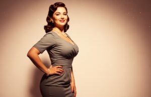 Maggiorata fisica: la vera storia della parola che ha raccontato la bellezza italiana Ritratto vintage di una donna dal fisico curvy in abito anni '50, stile maggiorata fisica del cinema italiano