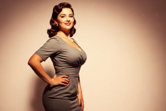 Maggiorata fisica: la vera storia della parola che ha raccontato la bellezza italiana Ritratto vintage di una donna dal fisico curvy in abito anni '50, stile maggiorata fisica del cinema italiano