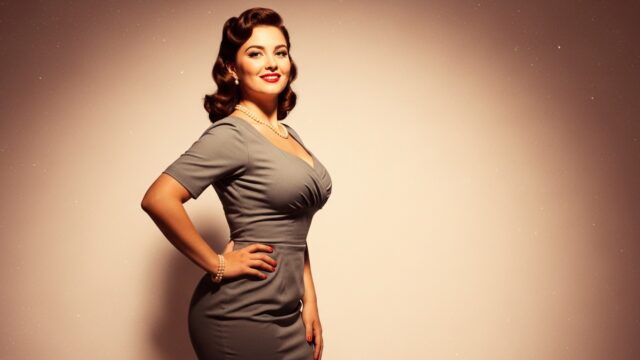 Maggiorata fisica: la vera storia della parola che ha raccontato la bellezza italiana Ritratto vintage di una donna dal fisico curvy in abito anni '50, stile maggiorata fisica del cinema italiano