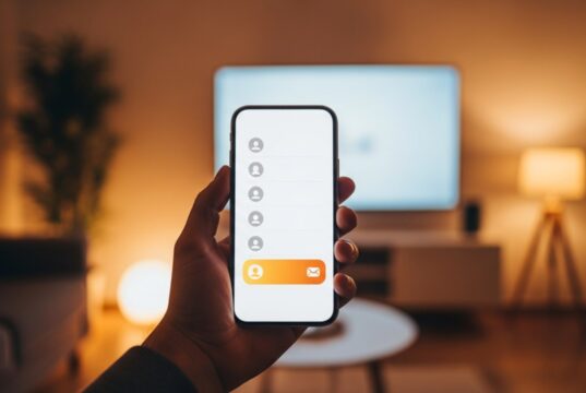 Netflix cambia le regole dei profili condivisi: chi rischia di restare fuori e perché Mano che regge uno smartphone con la lista dei profili Netflix e l'icona email da aggiungere in evidenza