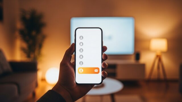 Netflix email profilo: come si aggiunge dall'app Mano che regge uno smartphone con la lista dei profili Netflix e l'icona email da aggiungere in evidenza