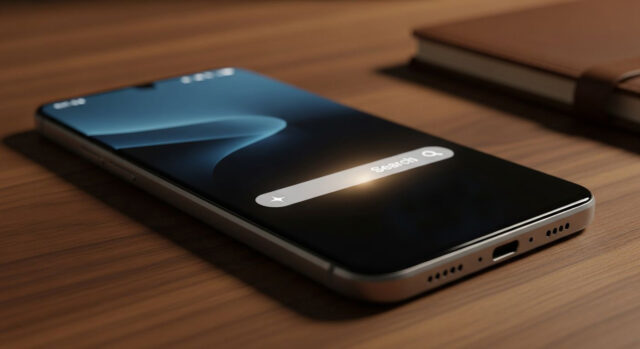 Smartphone Android con schermata di ricerca AI Ask Play del Google Play Store