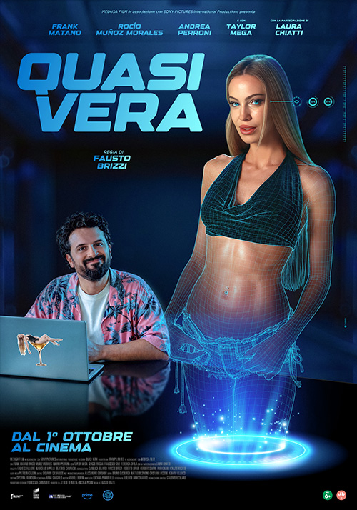 Poster ufficiale del film Quasi Vera di Fausto Brizzi, con Frank Matano, Rocío Muñoz Morales e Laura Chiatti, al cinema dal 1° ottobre